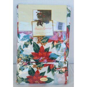 Benson Mills Season's Greetings Fabric Tablecloth 60" X 104" Christmas Holiday